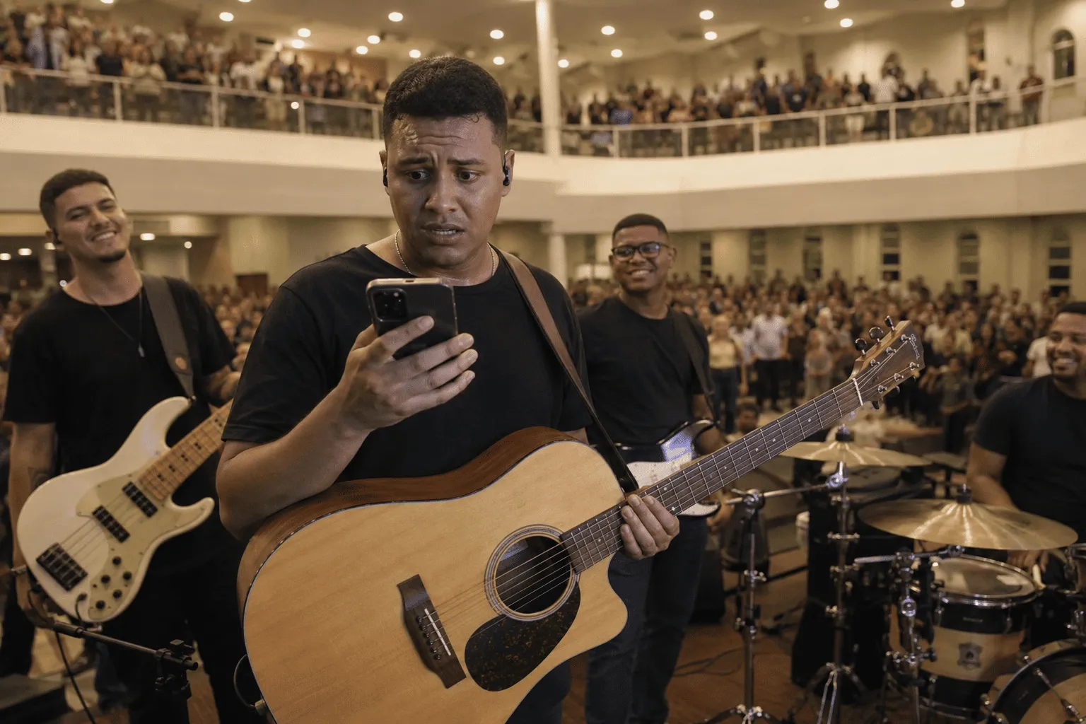 Músico preso às cifras antes do treinamento Músico Excel