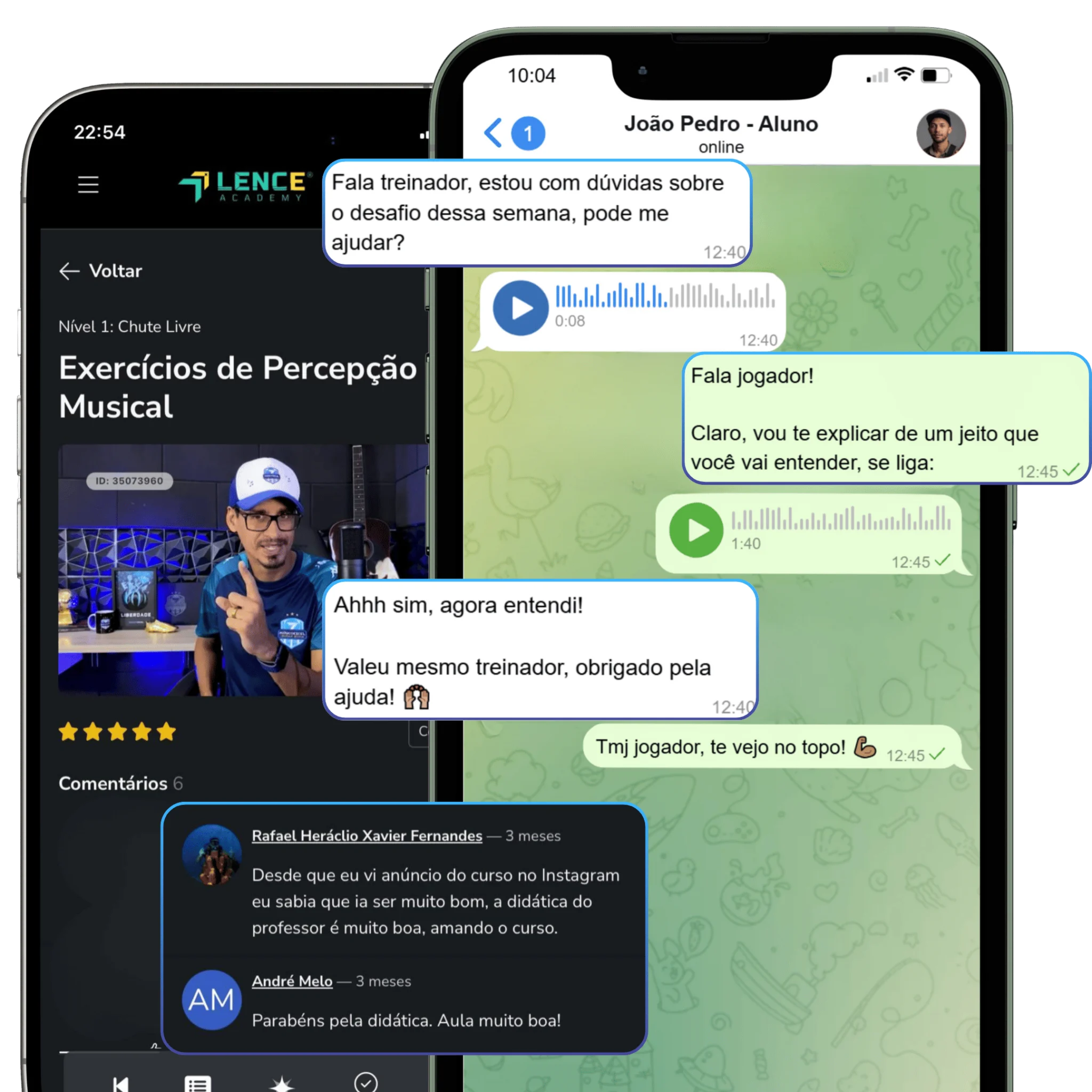 Acompanhamento direto com o treinador Erick França no Telegram do Músico Excel